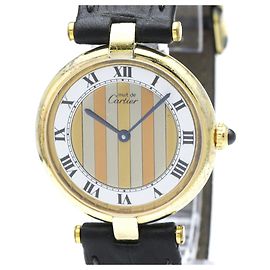 Cartier Must Vendome Gold Plated Leather Quartz Unisex Armbanduhr