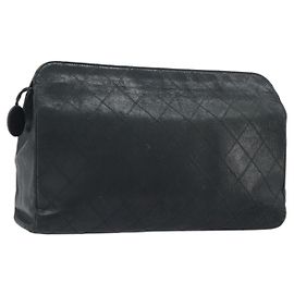 Bolsa Clutch Bicolore CHANEL Lamb Skin Black CC Auth 203657