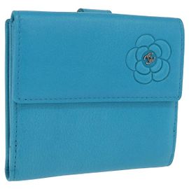 Carteira CHANEL Camelia em couro azul prateado CC Auth 204106M