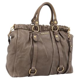Miu Miu Tote Bag Vitter Lux 2way Beige Gold Auth 204047A