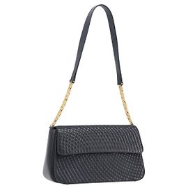 Bolsa de Ombro BALLY em Couro Preto e Dourado Auth BA15556