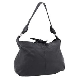 Borsa a tracolla LOEWE in pelle nera argento Auth 201357