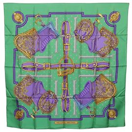 Hermès Foulard HERMES Carre 90 Seta Verde Auth 200005M