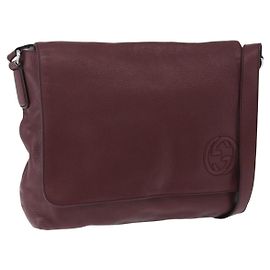 Borsa a tracolla GUCCI Interlocking in pelle Bordeaux Argento 322056 Auth ka6271V