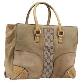 Borsa a mano GUCCI GG Canvas Suede Beige Gold 120897 Auth 203634