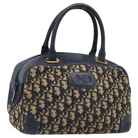 Borsa a mano Christian Dior Trotter Canvas Navy Gold Tone Auth BA15542