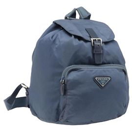 Mochila PRADA Nylon Azul Claro Plata Auth 203438