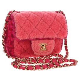 Borsa a tracolla CHANEL Mini Matelasse 17 in tweed Pink Gold CC Auth 200776SAM