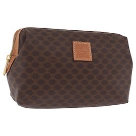 Céline CELINE Macadam Pouch PVC Leder Braun Goldfarben Auth ar14260A