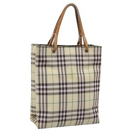 Borsa a mano BURBERRY Nova Check Canvas Beige Silver Auth 203632
