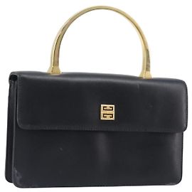 GIVENCHY Hand Bag Leather Black Gold Auth 205123