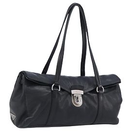 Borsa Tote PRADA in pelle nera argento Auth am12581M
