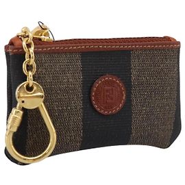 FENDI Zucca Canvas Coin Key Case Black Brown Auth am12652V