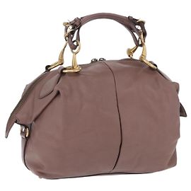 GUCCI Horsebit Hand Bag Leather Purple Gray gold Auth 203874V
