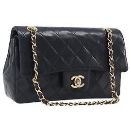 CHANEL Matelasse 23 Schultertasche mit Kette aus Lammleder Schwarz Goldfarben CC Auth 199671V