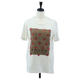 T-shirt a maniche corte Coach Signature in cotone XS Bianco Auth 203737M