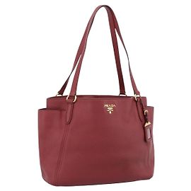 PRADA Tote Bag Vittero Dino Leather Rot Gold Auth 203615A