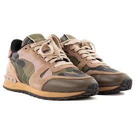 Valentino Garavani VALENTINO - Rockrunner Valentino Sneaker aus khaki-farbenem Canvas und braunem Wildleder (T36)