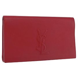 Autre Marque Bolsa Clutch SAINT LAURENT Couro Vermelho Ouro Auth 204133A