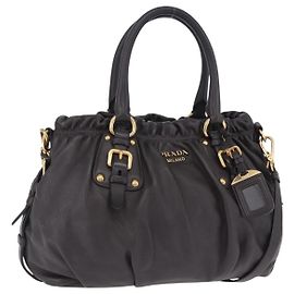 Bolsa de mão PRADA em couro 2way Marrom Dourado Auth 203484M