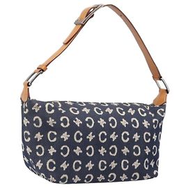 Céline Bolso de hombro CELINE Paris Macadam Canvas Denim Navy Silver Auth 203675A