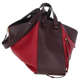 LOEWE Hammock Schultertasche aus Leder Rot Gold Authentisch 203238M