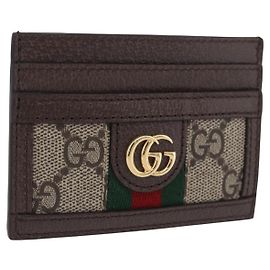 Tarjetero GUCCI Web Sherry Line PVC Brown Gold 523159 Auth 204103V