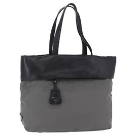 Bolsa de mão PRADA Nylon Gray Silver Auth ka6185A