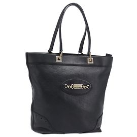 Bolso Tote GUCCI GuccissimaGG de Cuero Negro y Dorado 145984 Auth 204661V