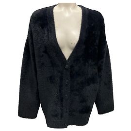 Autre Marque forte_forte Strick-Cardigan aus schwarzem Samt und Kunstpelz