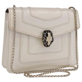 Bulgari Borsa a tracolla con catena BVLGARI Serpenti in pelle verniciata White Gold Auth 204809A