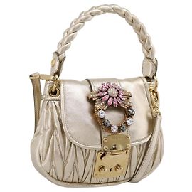 Borsa Miu Miu Matelassé in pelle 2way Champagne Gold Tono Oro Auth 167599SAM