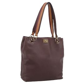 Saco Tote CHANEL em couro marrom detalhes dourados CC Auth 204638V