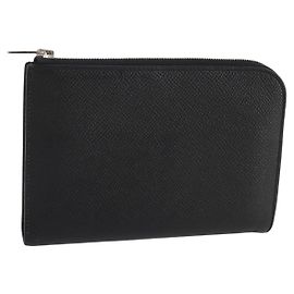 Hermès HERMES Combine Remix Duo Dogon Pouch Leather Black Silver Auth 204779M