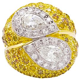 Autre Marque Anillo de cóctel de oro amarillo, oro blanco, zafiros amarillos y diamantes.