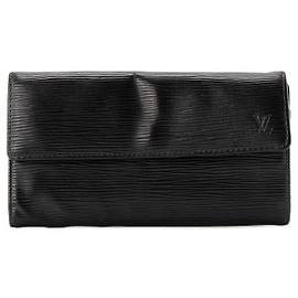 LOUIS VUITTON - Portefeuille Sarah Louis Vuitton en cuir épi noir vintage