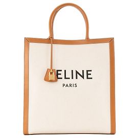 Céline CELINE - Borsa Cabas Large Vertical in tela beige e pelle marrone