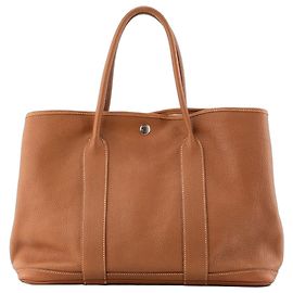 HERMÈS - Sac Cabas Garden Party Hermès em couro togo marrom gold