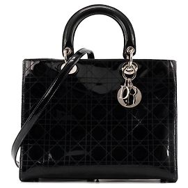 Autre Marque DIOR - Borsa a mano Lady Dior Large in pelle cannage verniciata nera vintage