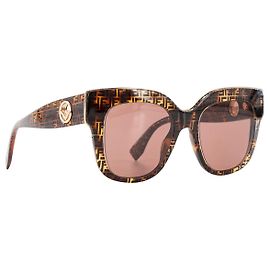 FENDI - Lunettes de soleil Fendi en métal doré et acétate monogrammé marron