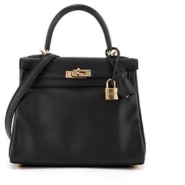 HERMÈS - Hermès Kelly 25 Schultertasche aus schwarzem Swift-Kalbsleder HSS