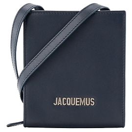 JACQUEMUS - Portefeuille à bandoulière Jacquemus en cuir lisse bleu marine