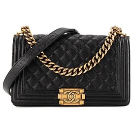 CHANEL - Borsa a tracolla Chanel Boy medium in pelle caviar nera