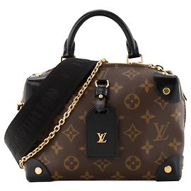 LOUIS VUITTON - Petite Malle Souple Louis Vuitton Schultertasche aus monogrammiertem beschichtetem Canvas und schwarzem Leder