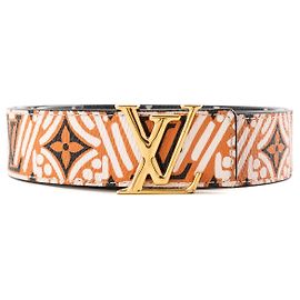 LOUIS VUITTON - Reversibler Louis Vuitton Crafty Initials Gürtel aus orangefarbenem und schwarzem monogrammiertem beschichtetem Canvas (T80)