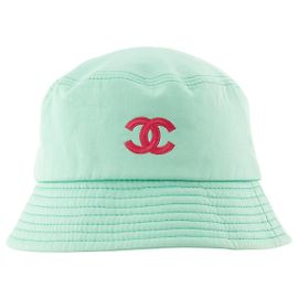 CHANEL - Chapéu bucket CC Chanel em algodão verde água (M)