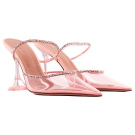 AMINA MUADDI - Mules con tacco Gilda Amina Muaddi in PVC e strass rosa (T41)