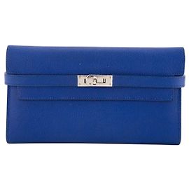 HERMÈS - Carteira Kelly Hermès em couro epsom azul marinho