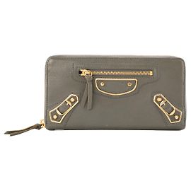 BALENCIAGA - Balenciaga Continental Geldbörse aus khaki-genarbtem Leder