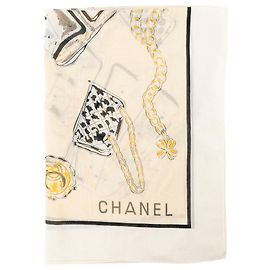 CHANEL - Lenço Chanel em algodão amarelo e branco